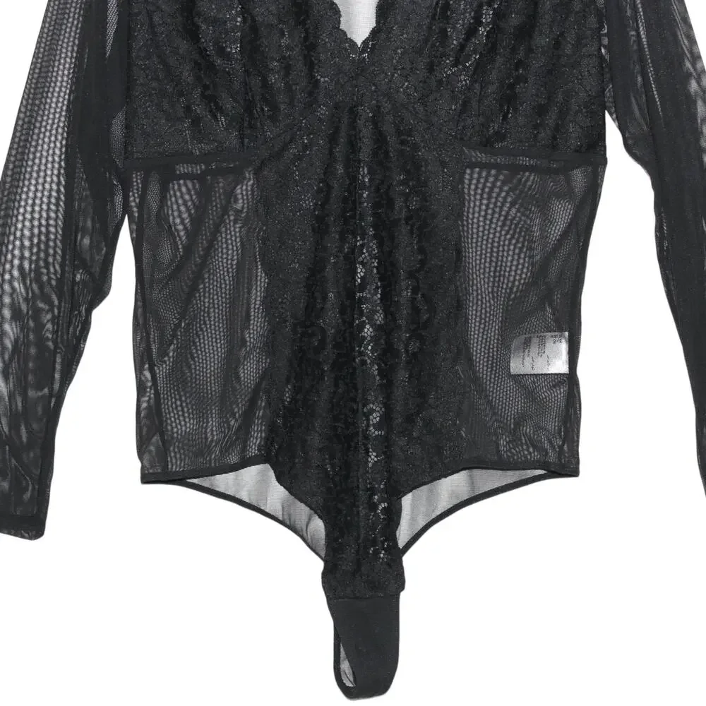 INC International Concepts Black Lace Bodysuit XXL NWT